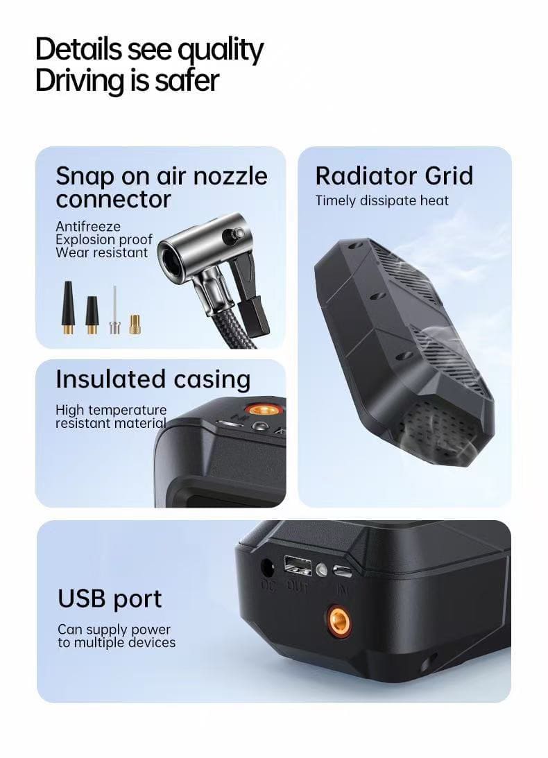 Portable Tire Inflator – Fast, Compact & LED Equipped