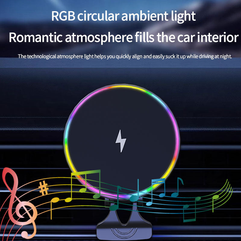 15W Magnetic Wireless Car Charger – RGB Ambient Ring, N52 Hold, 360° Vent Mount