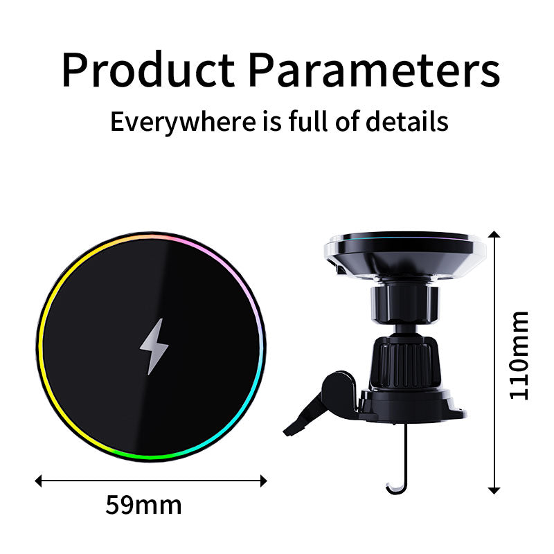 15W Magnetic Wireless Car Charger – RGB Ambient Ring, N52 Hold, 360° Vent Mount