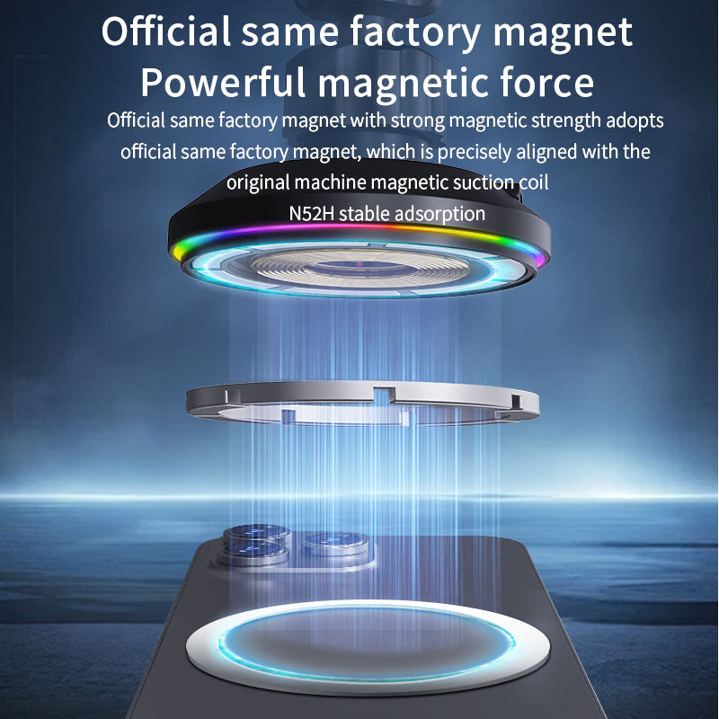 15W Magnetic Wireless Car Charger – RGB Ambient Ring, N52 Hold, 360° Vent Mount
