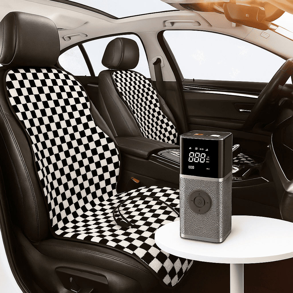 Winter Comfort Kit — Heated Seat Cushion + Portable Tire Inflator