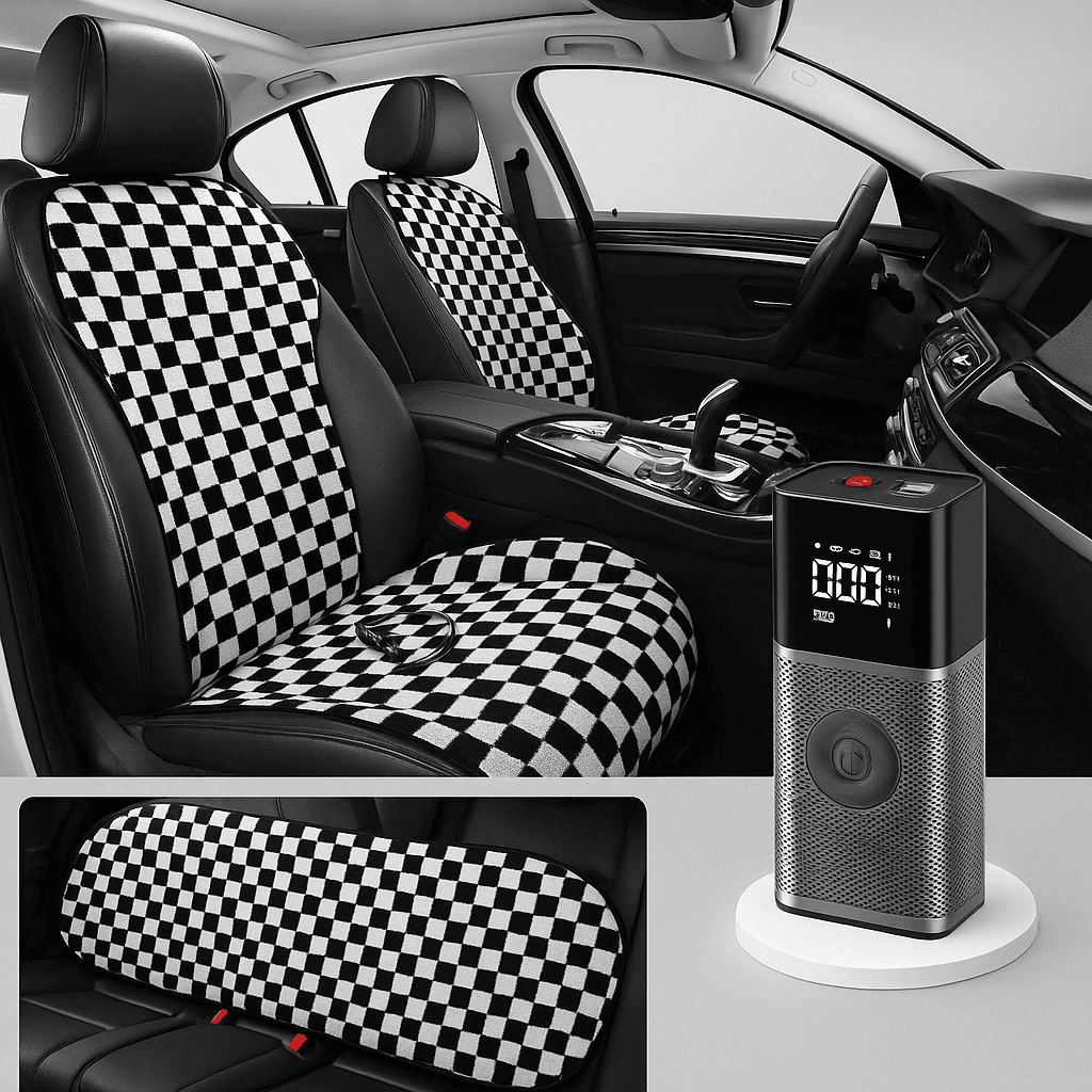 Winter Comfort Kit — Heated Seat Cushion + Portable Tire Inflator