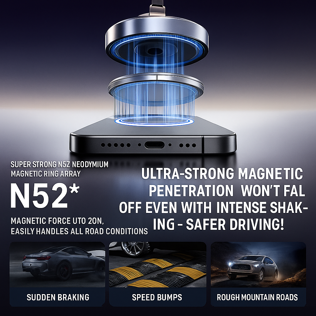 MagSafe Car Mount Pro — 15W Fast Wireless Charging • Vacuum Suction Pad • Zinc-Alloy Arm