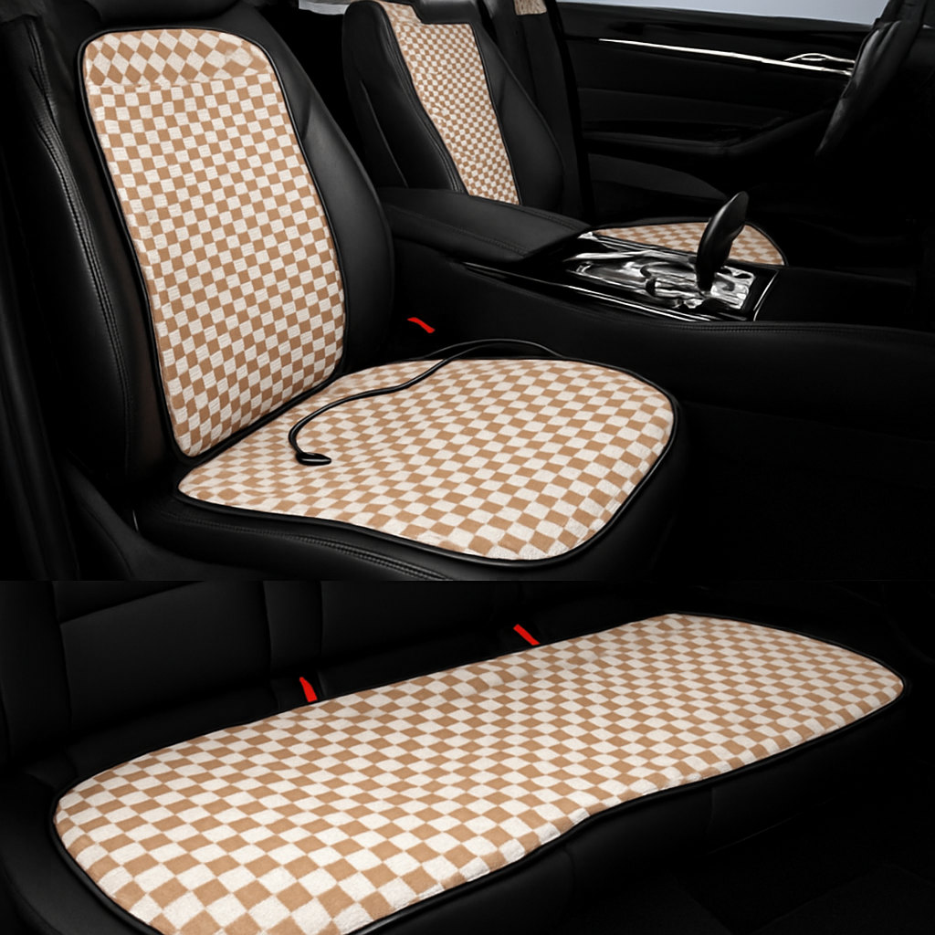 Graphene Pro Heated Car Seat Cushion – 12/24V | 3 Heat Levels | Smart Constant Temperature | Plaid Edition
