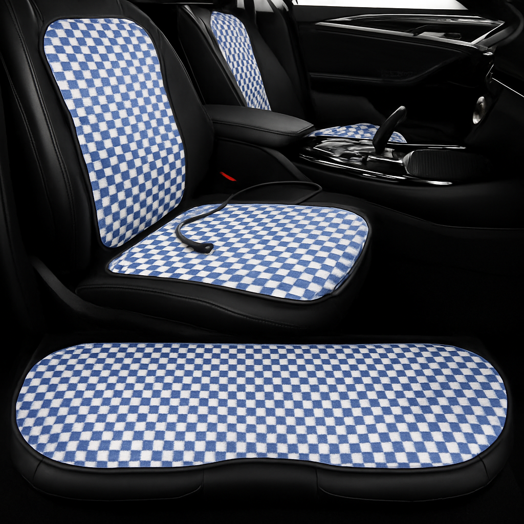 Graphene Pro Heated Car Seat Cushion – 12/24V | 3 Heat Levels | Smart Constant Temperature | Plaid Edition