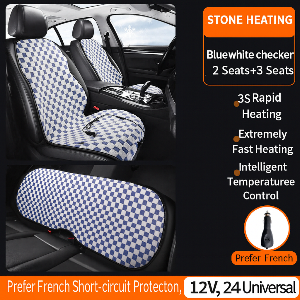 Graphene Pro Heated Car Seat Cushion – 12/24V | 3 Heat Levels | Smart Constant Temperature | Plaid Edition