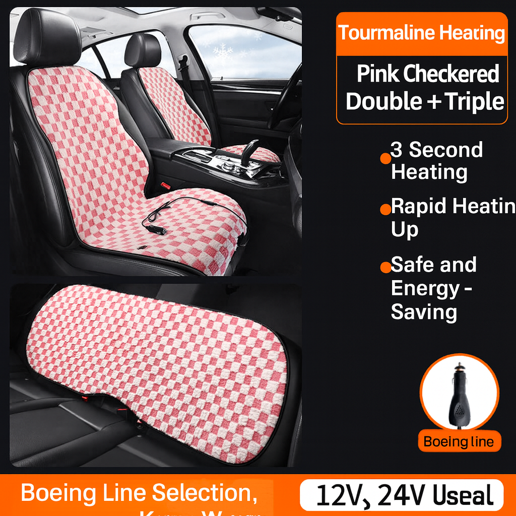 Graphene Pro Heated Car Seat Cushion – 12/24V | 3 Heat Levels | Smart Constant Temperature | Plaid Edition