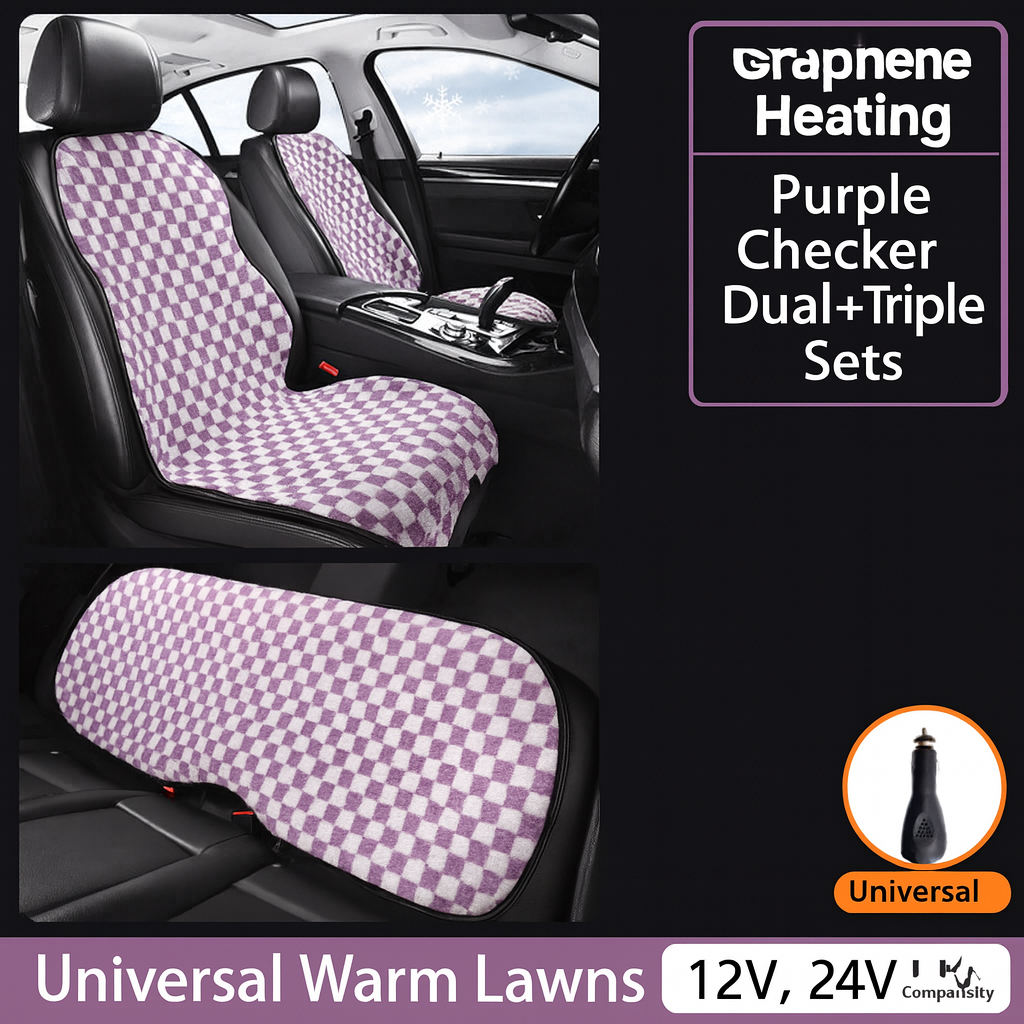 Graphene Pro Heated Car Seat Cushion – 12/24V | 3 Heat Levels | Smart Constant Temperature | Plaid Edition