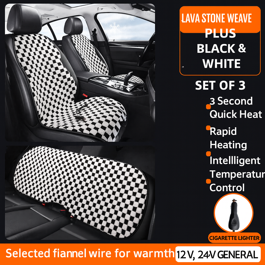 Graphene Pro Heated Car Seat Cushion – 12/24V | 3 Heat Levels | Smart Constant Temperature | Plaid Edition