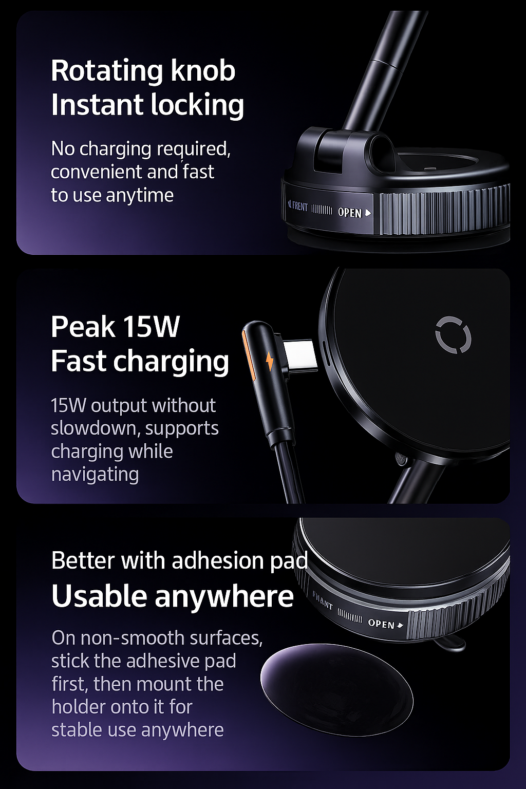 MagSafe Car Mount Pro — 15W Fast Wireless Charging • Vacuum Suction Pad • Zinc-Alloy Arm
