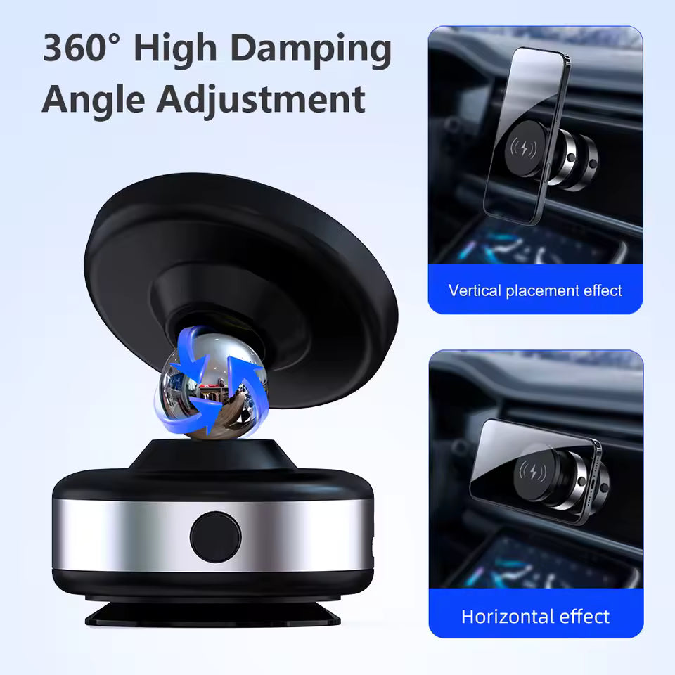 15W MagSafe Car Mount Max — Premium Alloy • Electric Vacuum Lock • N52 Secure Hold