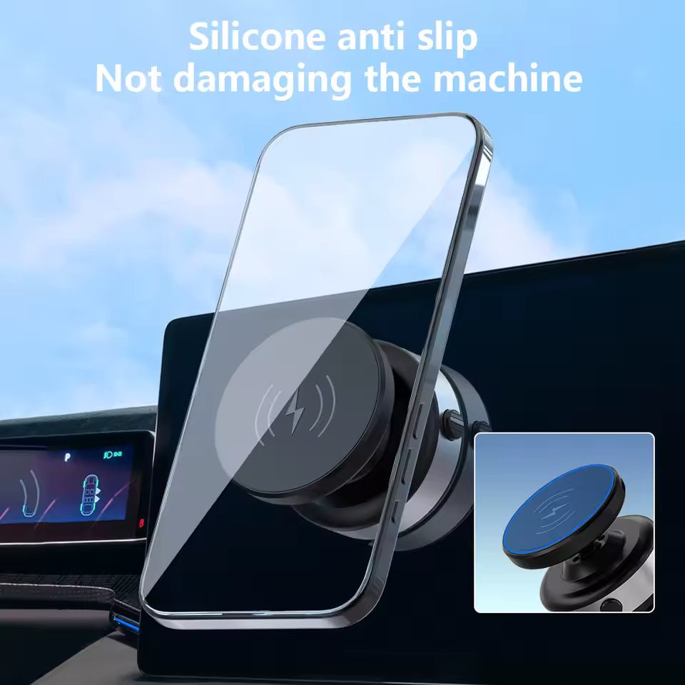 15W MagSafe Car Mount Max — Premium Alloy • Electric Vacuum Lock • N52 Secure Hold