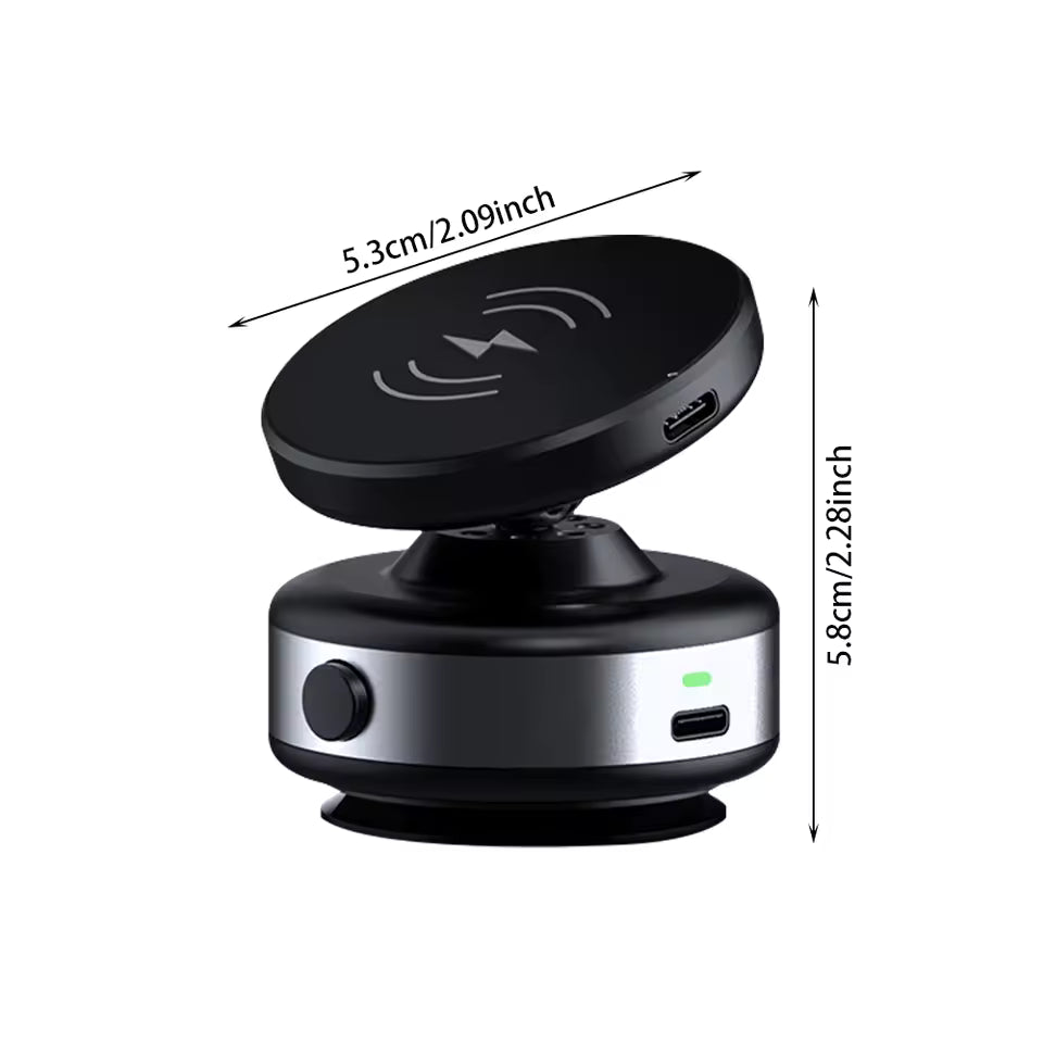 15W MagSafe Car Mount Max — Premium Alloy • Electric Vacuum Lock • N52 Secure Hold