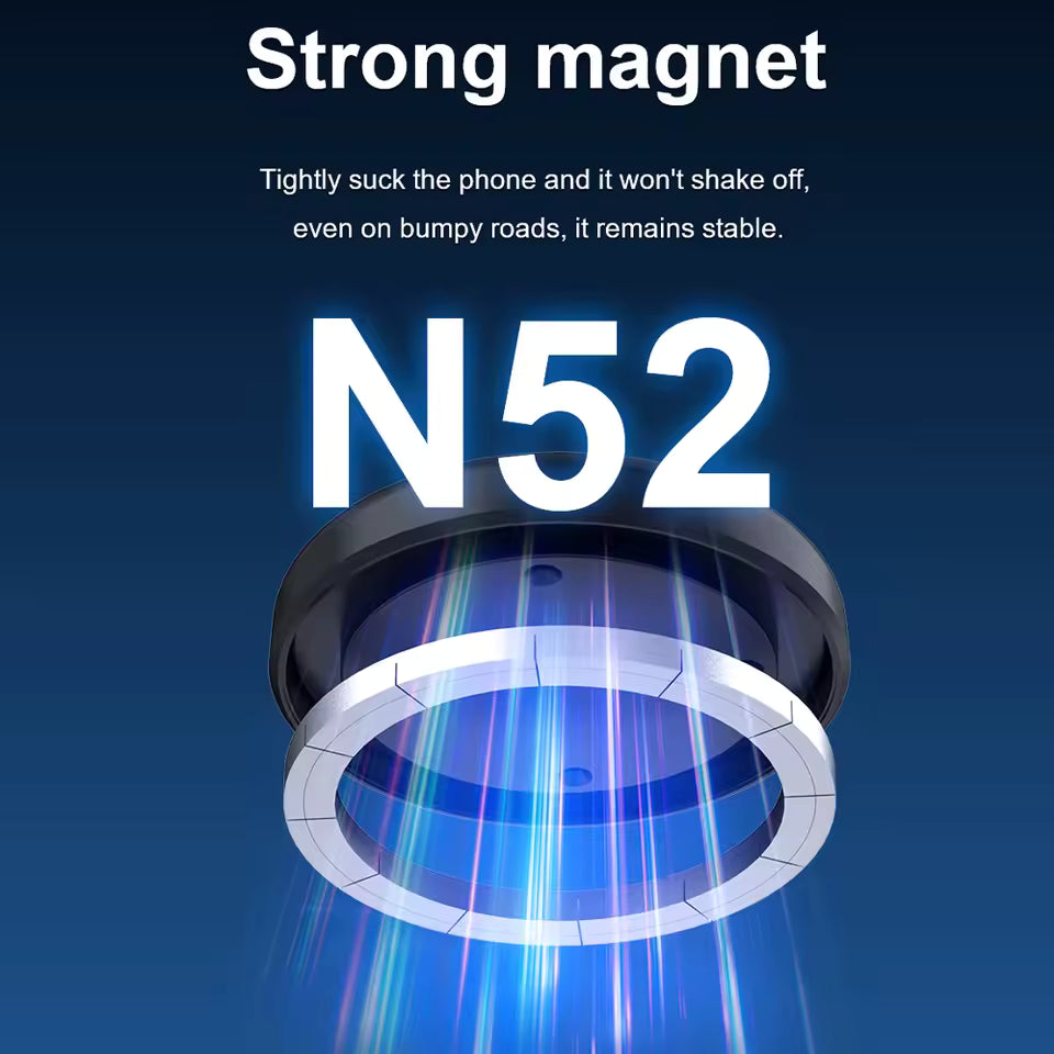 15W MagSafe Car Mount Max — Premium Alloy • Electric Vacuum Lock • N52 Secure Hold