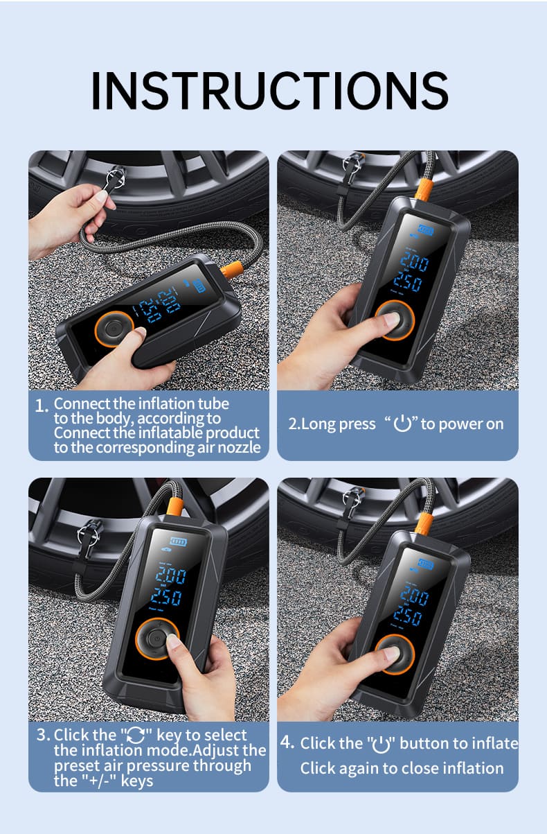 Portable Tire Inflator – Fast, Compact & LED Equipped