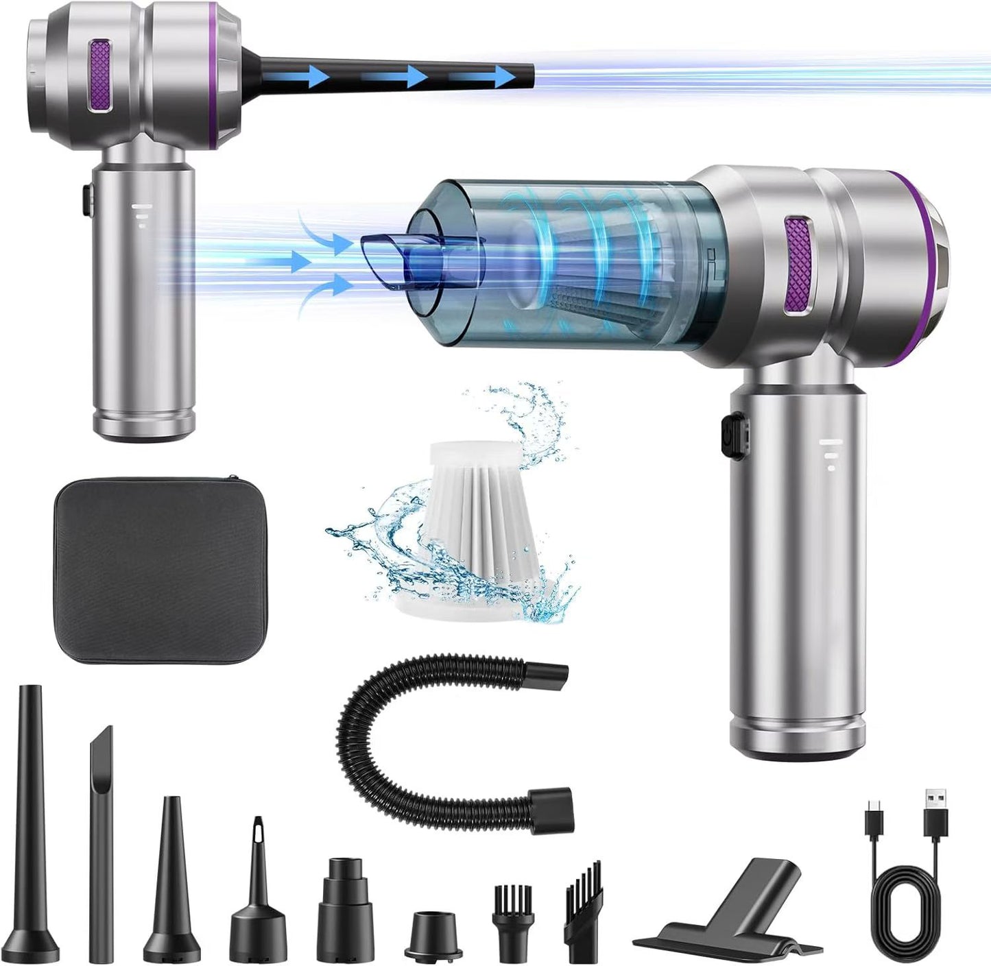 TurboClean Pro 6000 – Cordless Car Vacuum, 16 kPa Suction, 6000 mAh Battery
