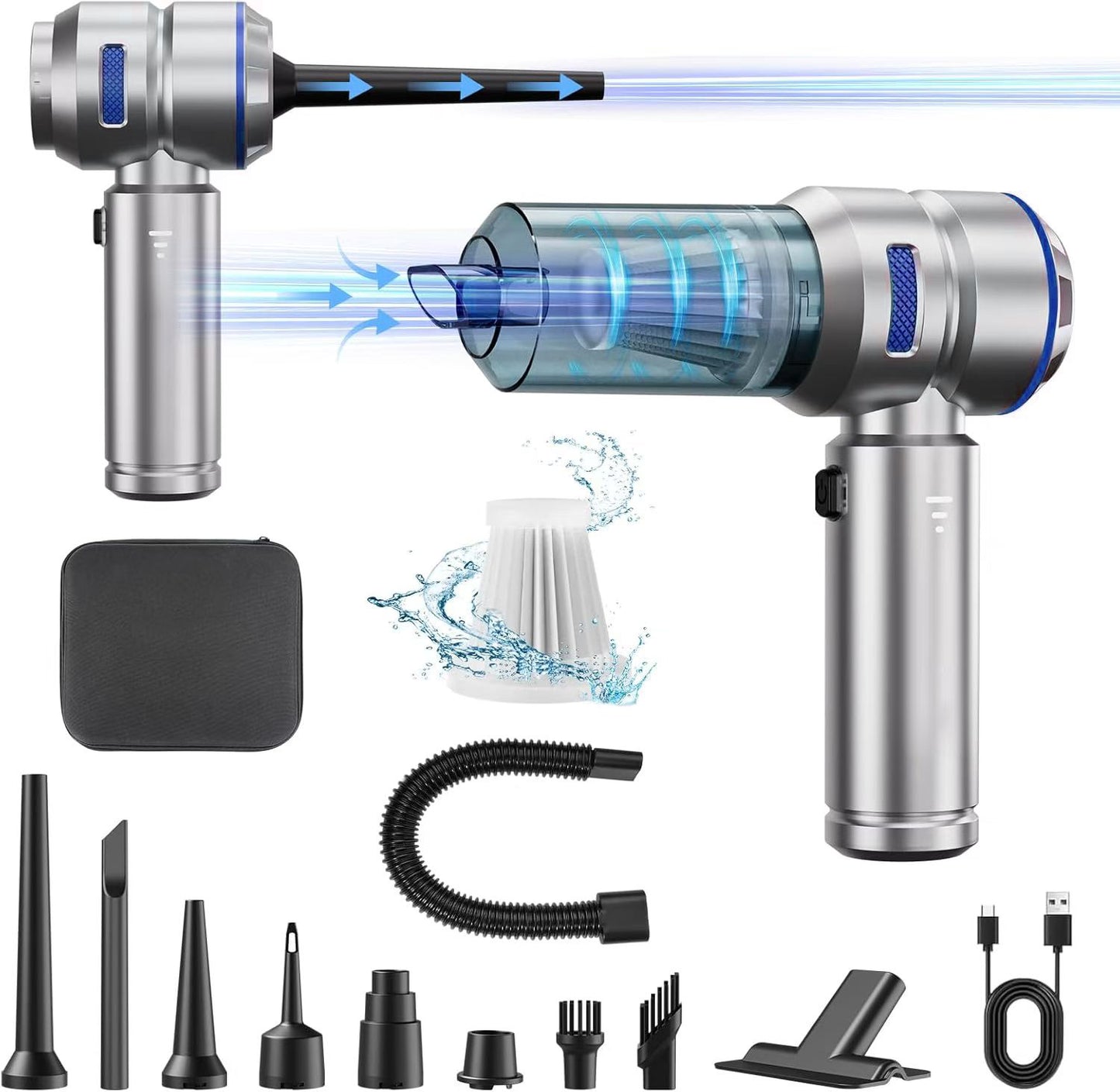 TurboClean Pro 6000 – Cordless Car Vacuum, 16 kPa Suction, 6000 mAh Battery