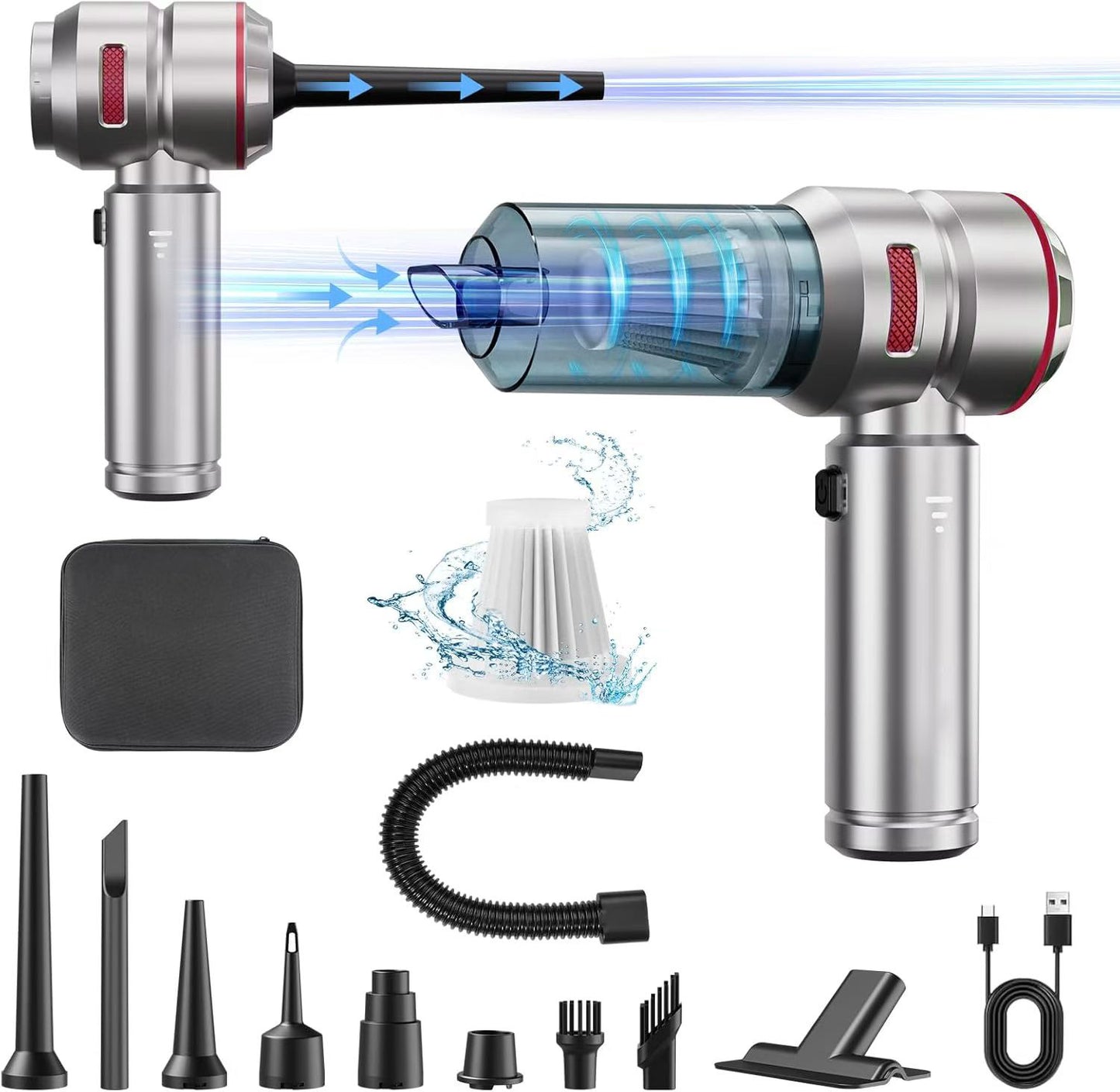 TurboClean Pro 6000 – Cordless Car Vacuum, 16 kPa Suction, 6000 mAh Battery