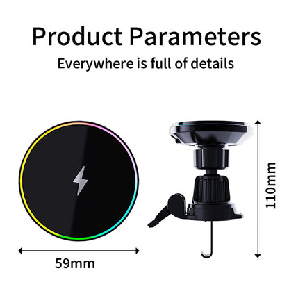 15W Magnetic Wireless Car Charger – RGB Ambient Ring, N52 Hold, 360° Vent Mount