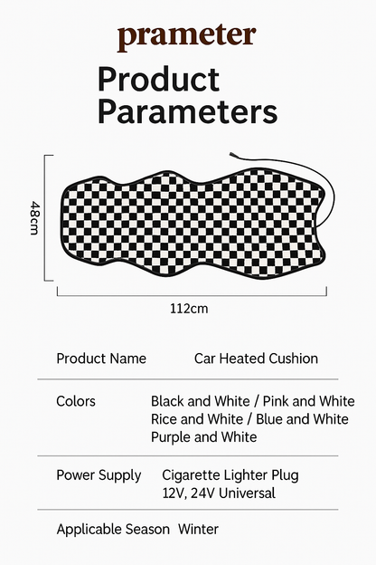 Graphene Pro Heated Car Seat Cushion – 12/24V | 3 Heat Levels | Smart Constant Temperature | Plaid Edition