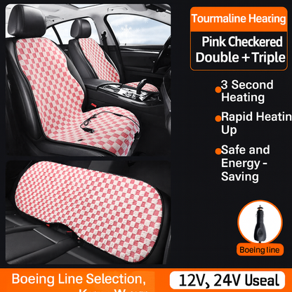 Graphene Pro Heated Car Seat Cushion – 12/24V | 3 Heat Levels | Smart Constant Temperature | Plaid Edition