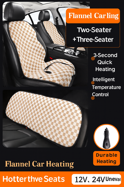 Graphene Pro Heated Car Seat Cushion – 12/24V | 3 Heat Levels | Smart Constant Temperature | Plaid Edition
