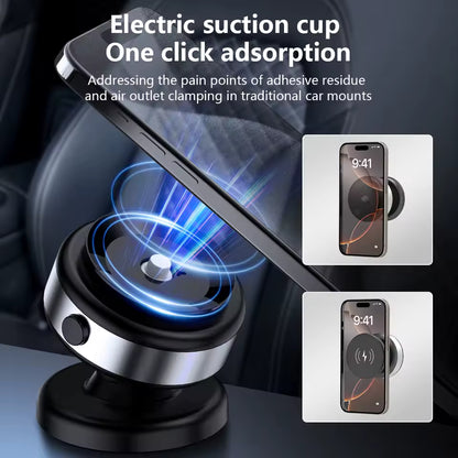 15W MagSafe Car Mount Max — Premium Alloy • Electric Vacuum Lock • N52 Secure Hold