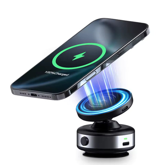 15W MagSafe Car Mount Max — Premium Alloy • Electric Vacuum Lock • N52 Secure Hold